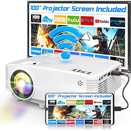 YABER V2 WiFi 8000L Mini Projector [Projector Screen Included] 1080P Full HD Supported, Portable Wireless Mirroring Projector