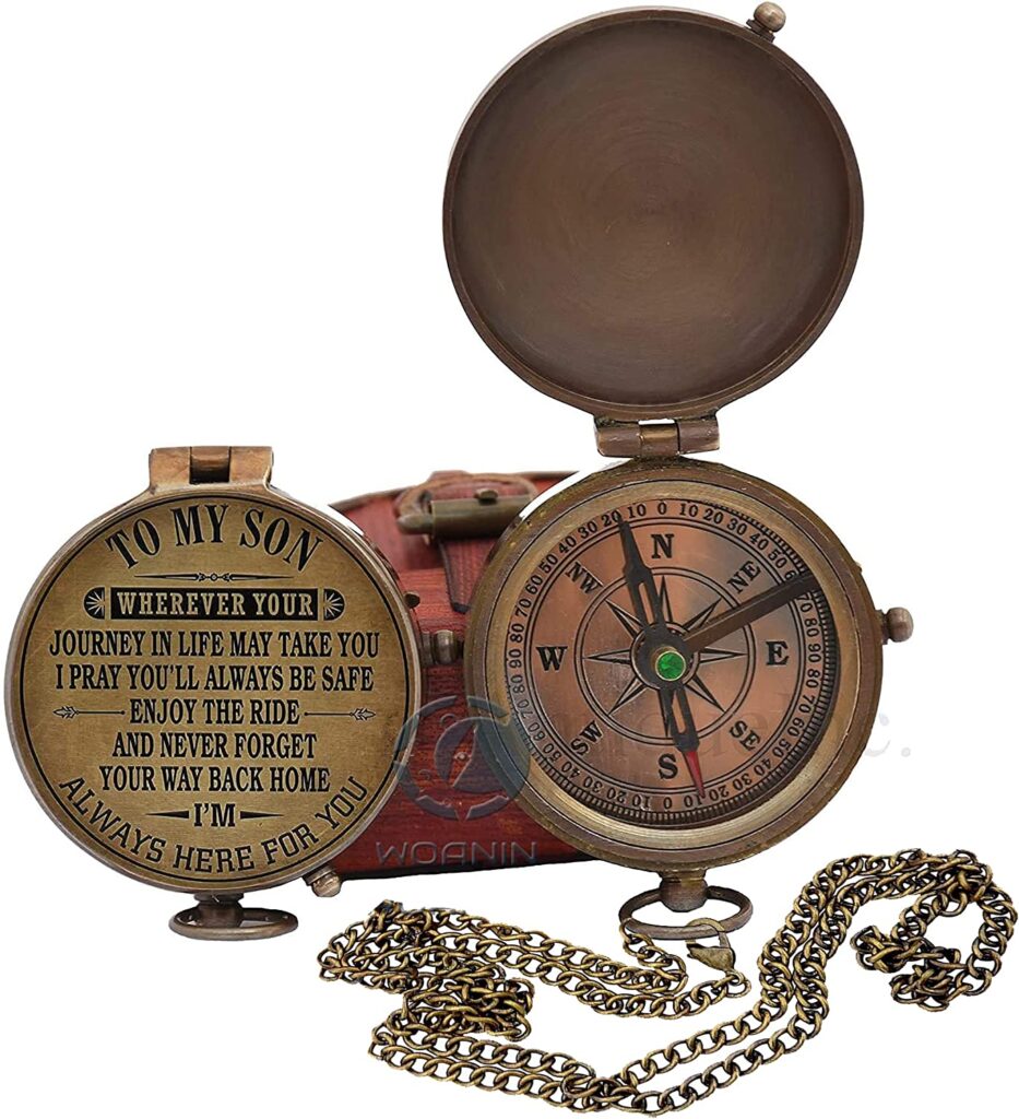 Engraved brass compass